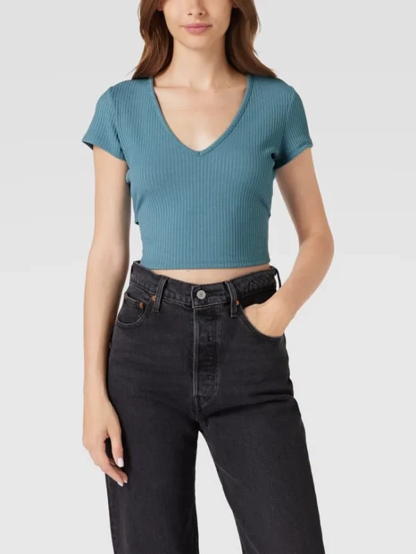 Guess Crop Shirt In Ripp-Optik – Rauchblau 5