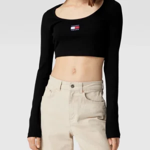 Tommy Jeans Cropped Longsleeve Mit Label-Patch Modell ‘CROP RIB CENTER BADGE’ – Schwarz 13