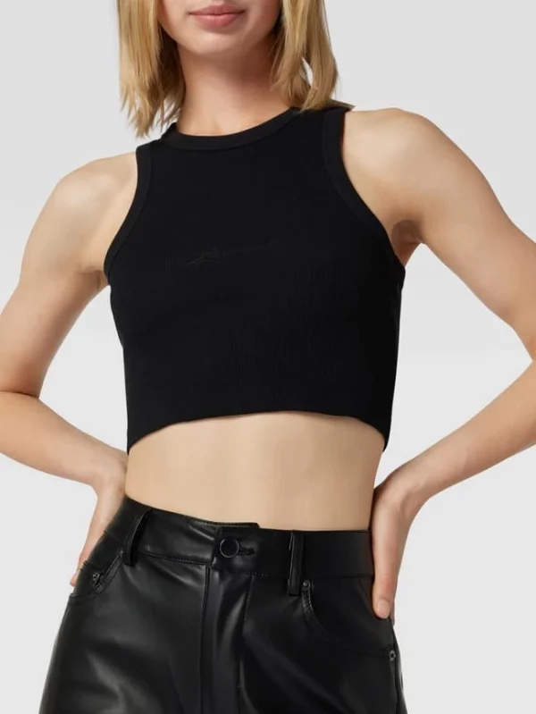 REVIEW Crop Top Mit Label-Stitching – Schwarz 4