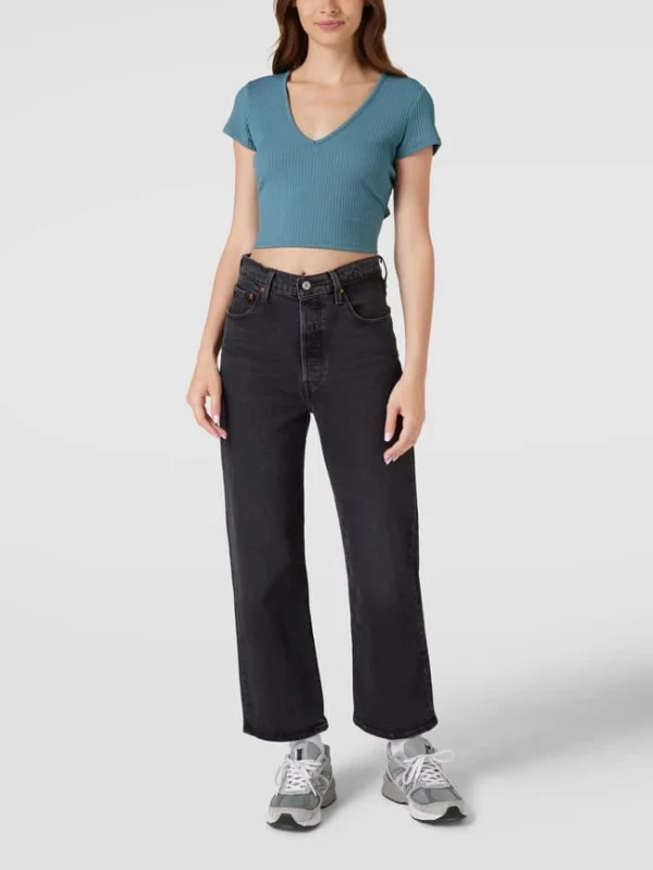 Guess Crop Shirt In Ripp-Optik – Rauchblau 1