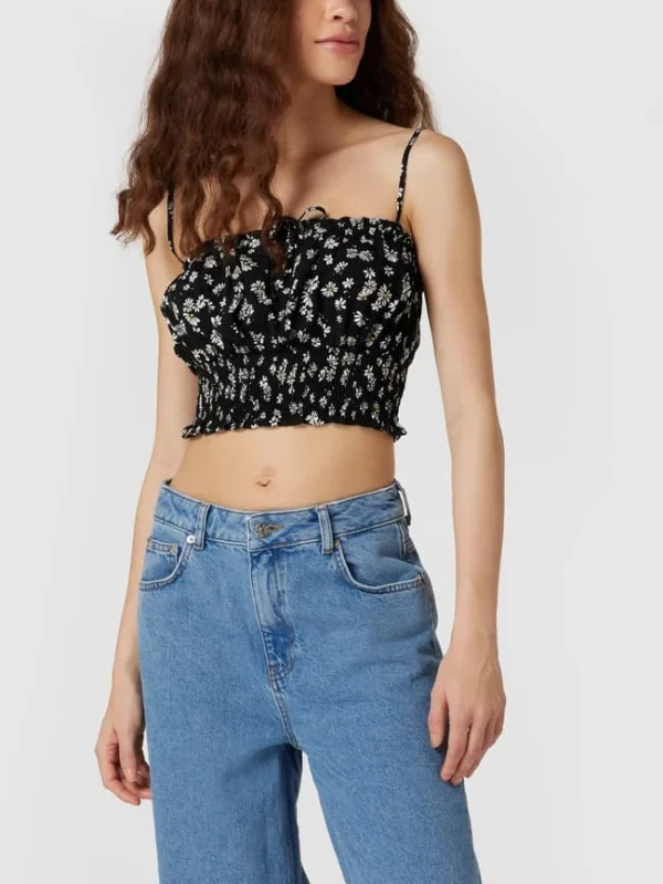 REVIEW Crop Top Aus Viskose Mit Floralem Muster – Schwarz 5