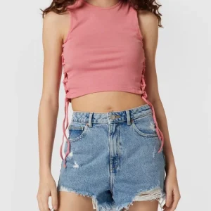 BDG Urban Outfitters Crop Top Mit Schnürung – Altrosa 13