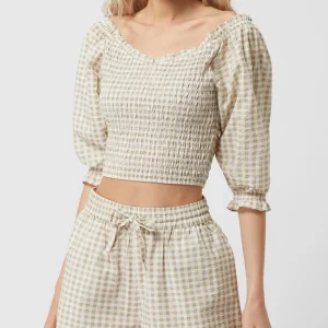 Gina Tricot Cropped Off-Shoulder-Blusenshirt Aus Seersucker Modell ‘Evren’ – Sand 13