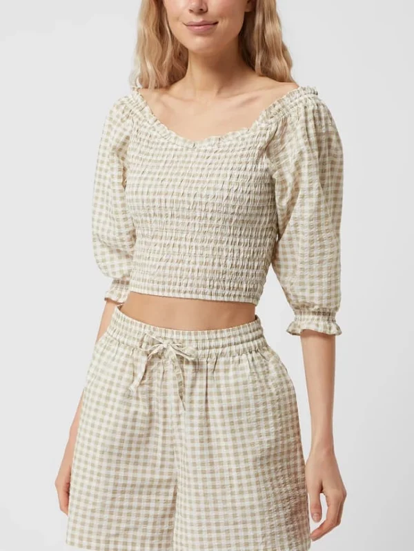 Gina Tricot Cropped Off-Shoulder-Blusenshirt Aus Seersucker Modell ‘Evren’ – Sand 5